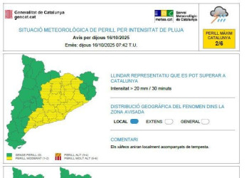 Consells de prevenció davant la previsió de pluges intenses que poden afectar Abrera i la comarca del Baix Llobregat durant el migdia i tarda d'avui dijous 16 d'octubre de 2025