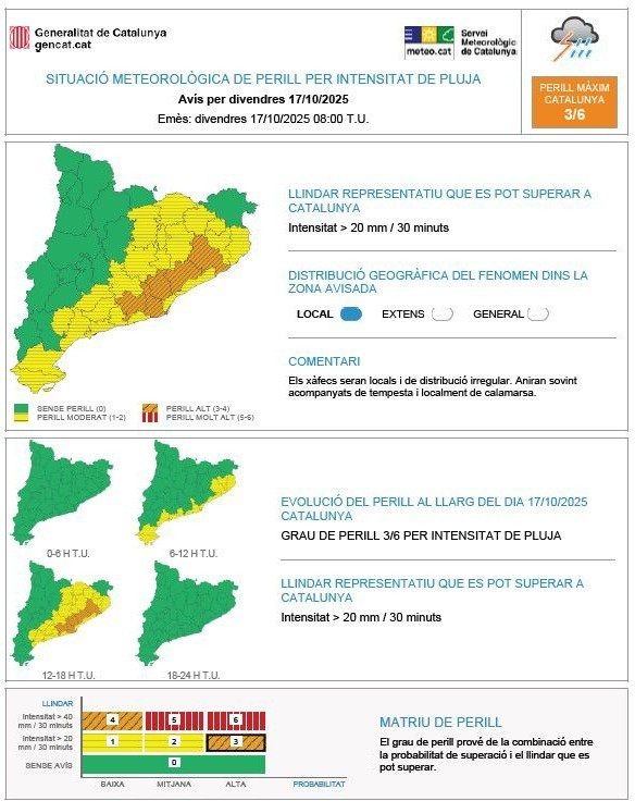 Consells de prevenció davant la previsió de pluges intenses que poden afectar Abrera i la comarca del Baix Llobregat aquest divendres 17 d'octubre de 2025