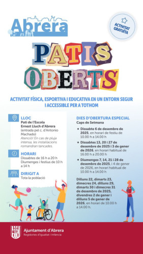 Horaris de l'activitat de 'Patis Oberts' a l'Escola Ernest Lluch d'Abrera