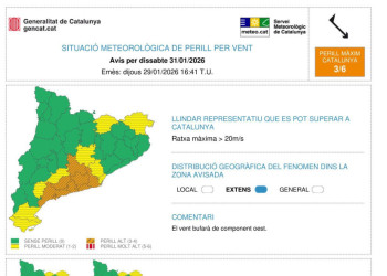 Previsió ventades. Dissabte 31 de gener de 2026