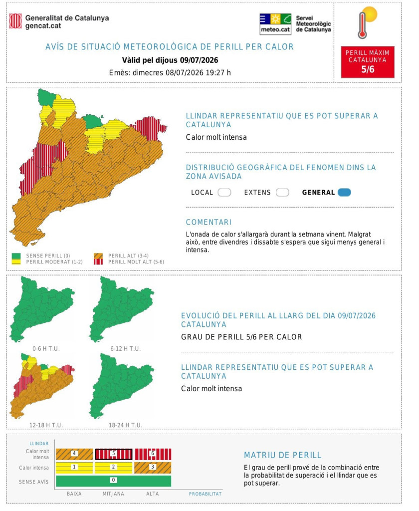 Actualització: 11.30H - Segueixen en vigor les mesures de prevenció davant el risc extrem d'incendi forestal per avui dijous 9 de juliol