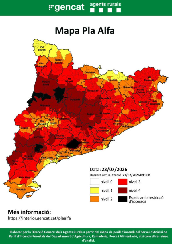 Mapa Pla Alfa davant l'elevat risc d'incendi - 23.07.26
