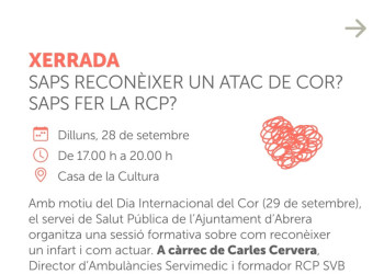 Abrera commemora el Dia Mundial del Cor amb una xerrada sobre la prevenció de l’infart i la reanimació cardiopulmonar