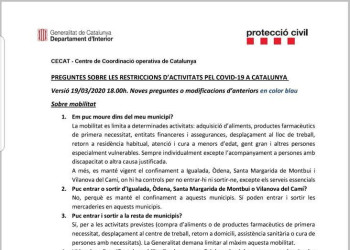 Preguntes sobre les restriccions d'activitats per la contenció i prevenció del coronavirus SARS-COV-2 - 19.03.20 19h