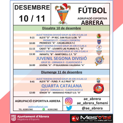 Calendari partits Agrupació Esportiva Abrera - Cap de setmana dissabte 10 i diumenge 11 desembre 2022 - A Casa.jpg