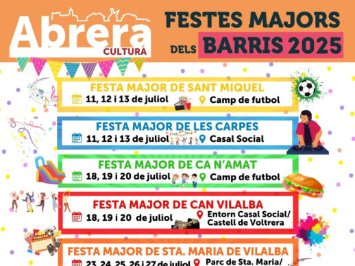 Consulteu el calendari de les Festes Majors dels barris d'Abrera de 2025 i no us perdeu cap ni una!
