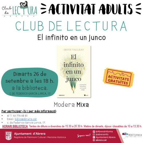Atenció! La Biblioteca Josep Roca i Bros d'Abrera torna de vacances amb més activitats durant el mes de setembre! Us hi esperem!