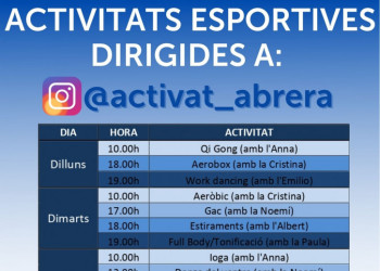 Graella d'activitats dels Servei d'Esports a través de l'Activa't Abrera - Actualitzada 25/01/2021