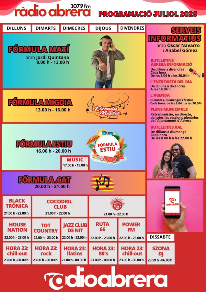 Ràdio Abrera - Graella de programació Estiu 2026 - Juliol