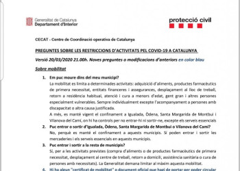 Preguntes sobre les restriccions d'activitats per la contenció i prevenció del coronavirus 20.03.20 - 21 h
