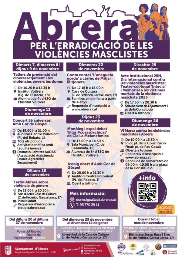 Abrera Municipi 100% Feminista! Durant el mes de novembre commemorem el Dia Internacional contra les violències envers les dones amb diverses iniciatives