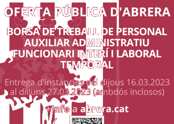 Obrim un procés de selecció per a la constitució d’una borsa de treball de personal auxiliar administratiu funcionari interí i laboral temporal