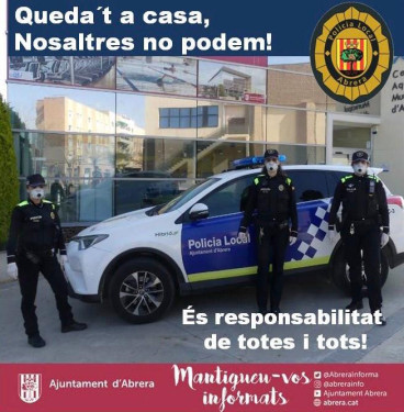 Intensifiquem les tasques del Servei de Seguretat Ciutadana com a mesura de prevenció i contenció del coronavirus. Policia Local d'Abrera