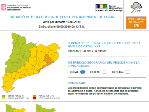 S'activa l'alerta del pla Inuncat per pluges intenses que poden afectar Abrera i la resta del Baix Llobregat